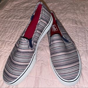 Keds Cream, Navy, and Red Stripe Double-Decker Americana Slip-On Sneaker